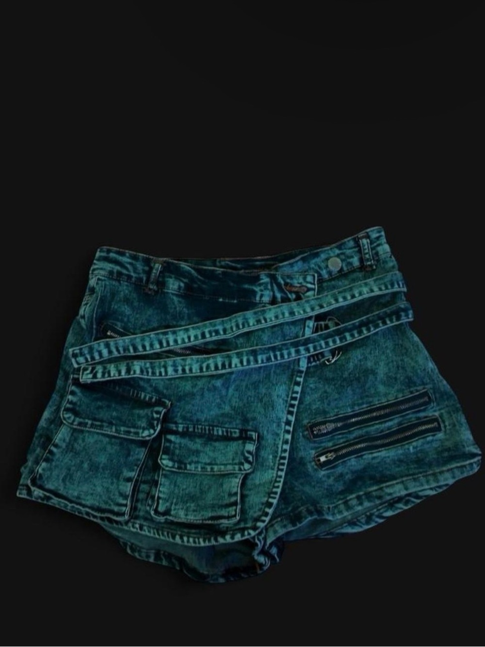 Blue distressed denim skort